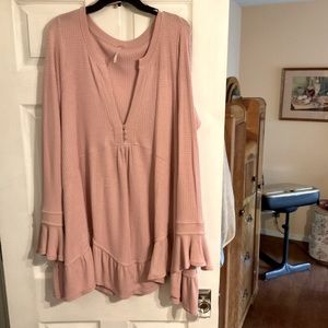 FREE PEOPLE waffle knit tunic, pink, size L. Worn a few times. Bonus t-shirt!